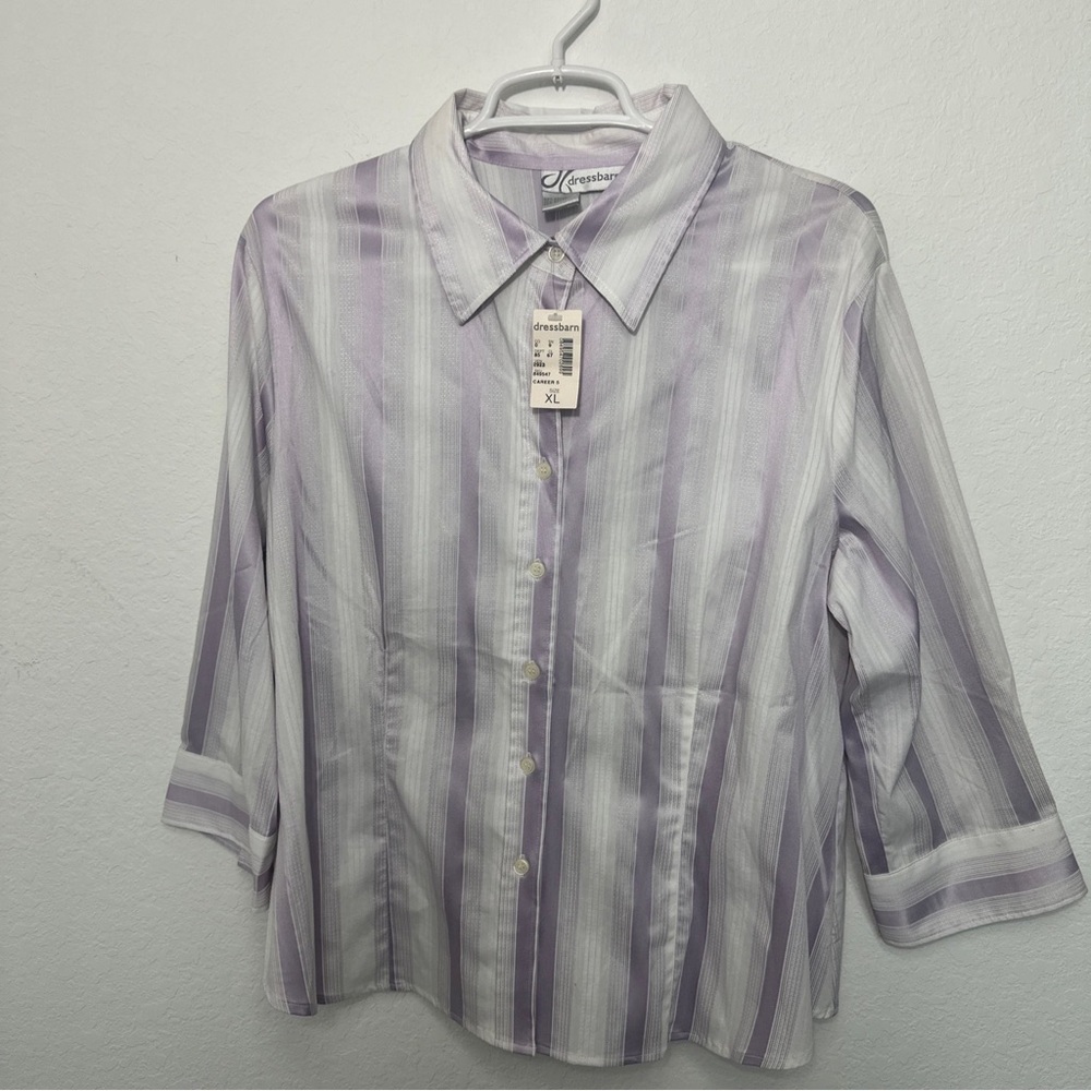 Dress Barn Career Striped 3/4 Sleeve Button Down Shirt Size XL